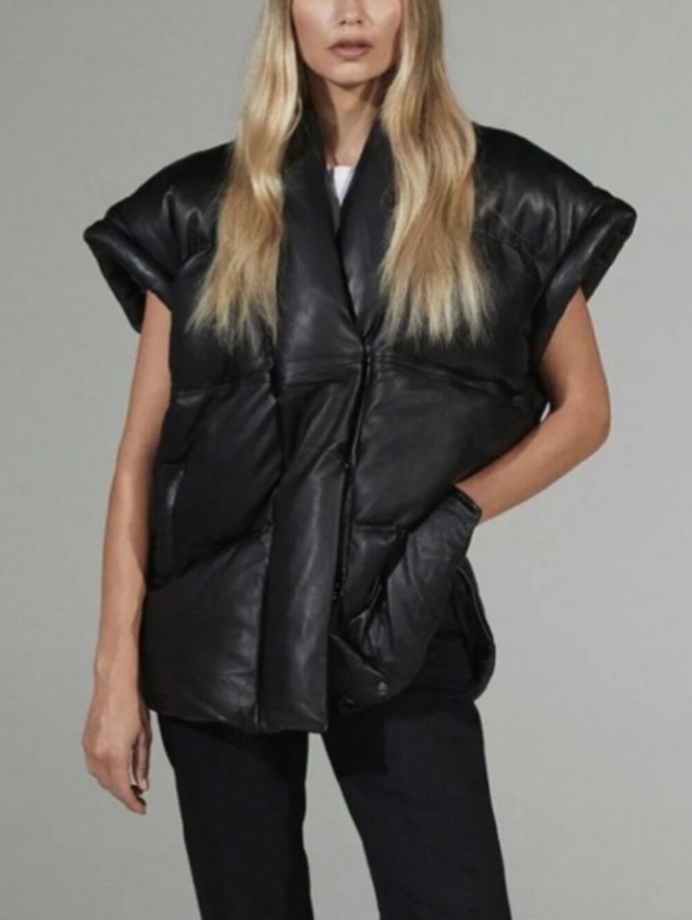 Frame Lamb Leather Sleeveless Puffer Vest